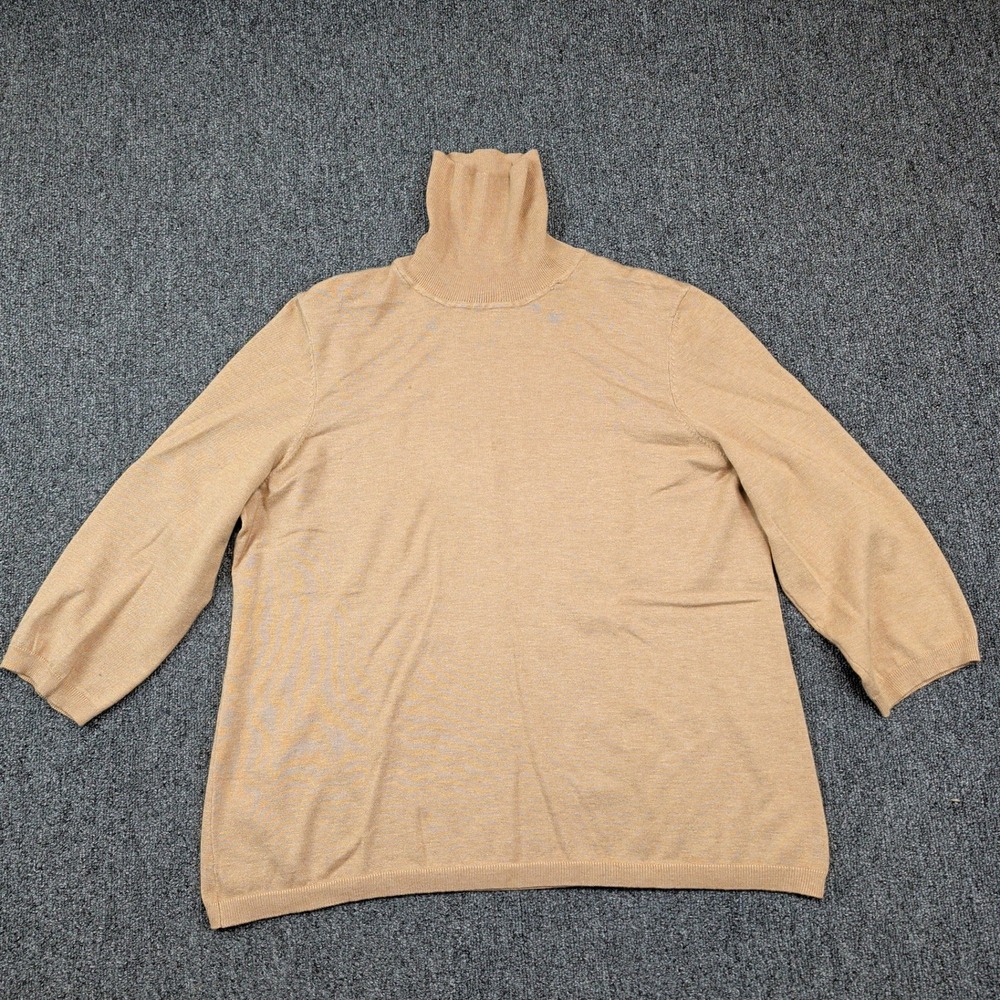 Chico's Classic 3/4 Sleeve Turtleneck Sweater Size 2 Camel Tan Quiet Luxury Chic
